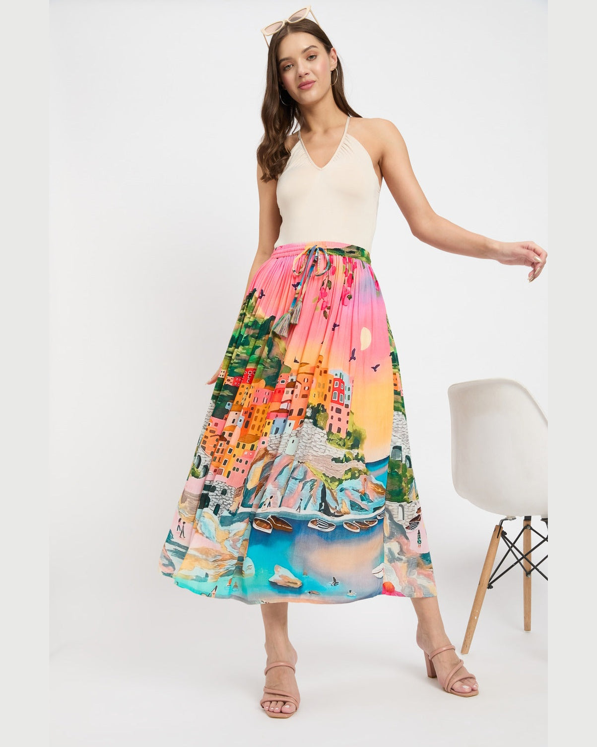 Multi Color Rayon Crepe Beach Skirt For Women
