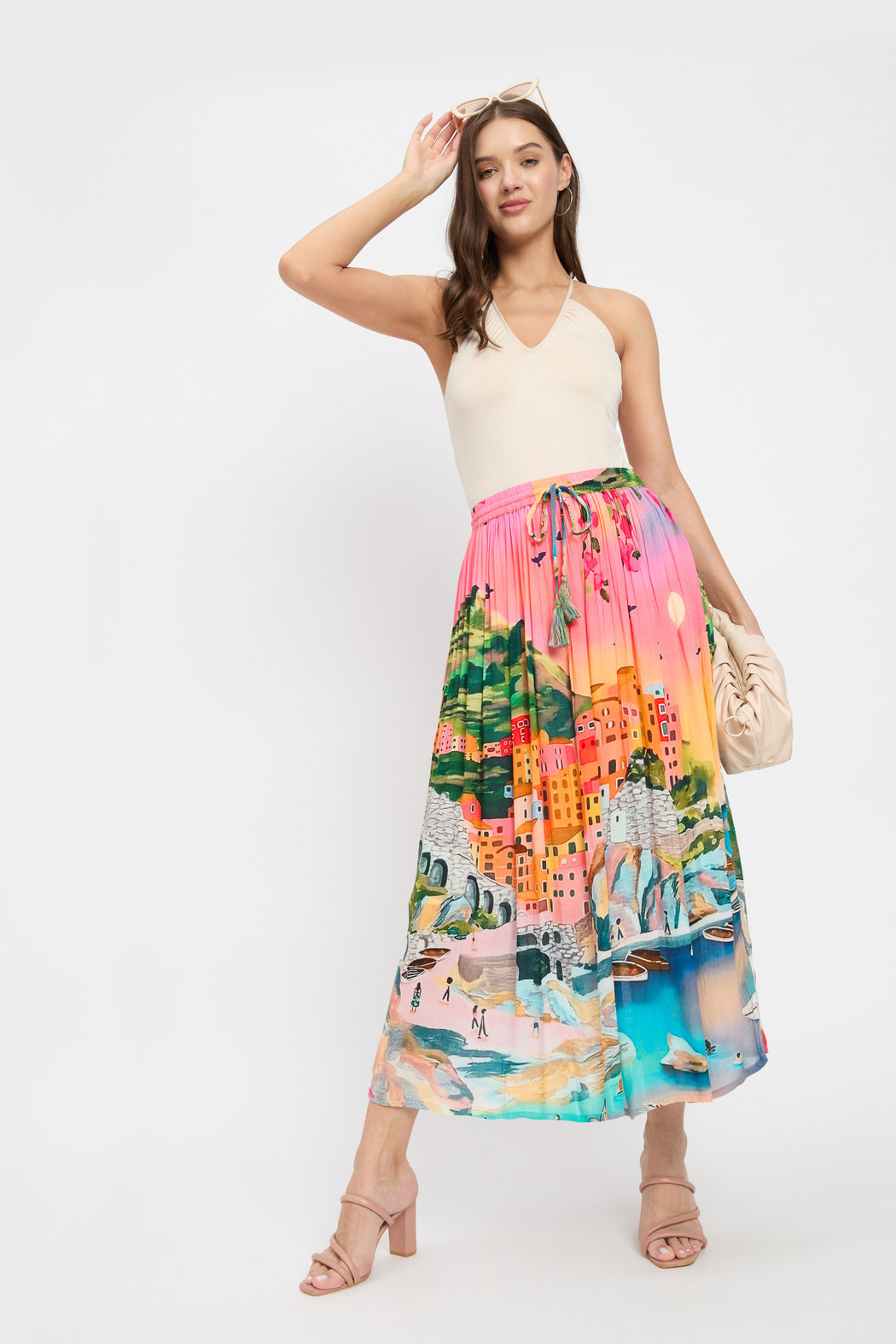 Multi Color Rayon Crepe Beach Skirt For Women