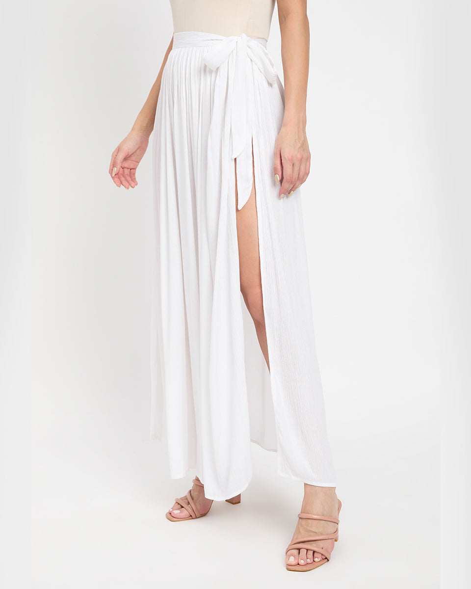 White Rayon Crepe Dazzling Side Slit Skirt For Women