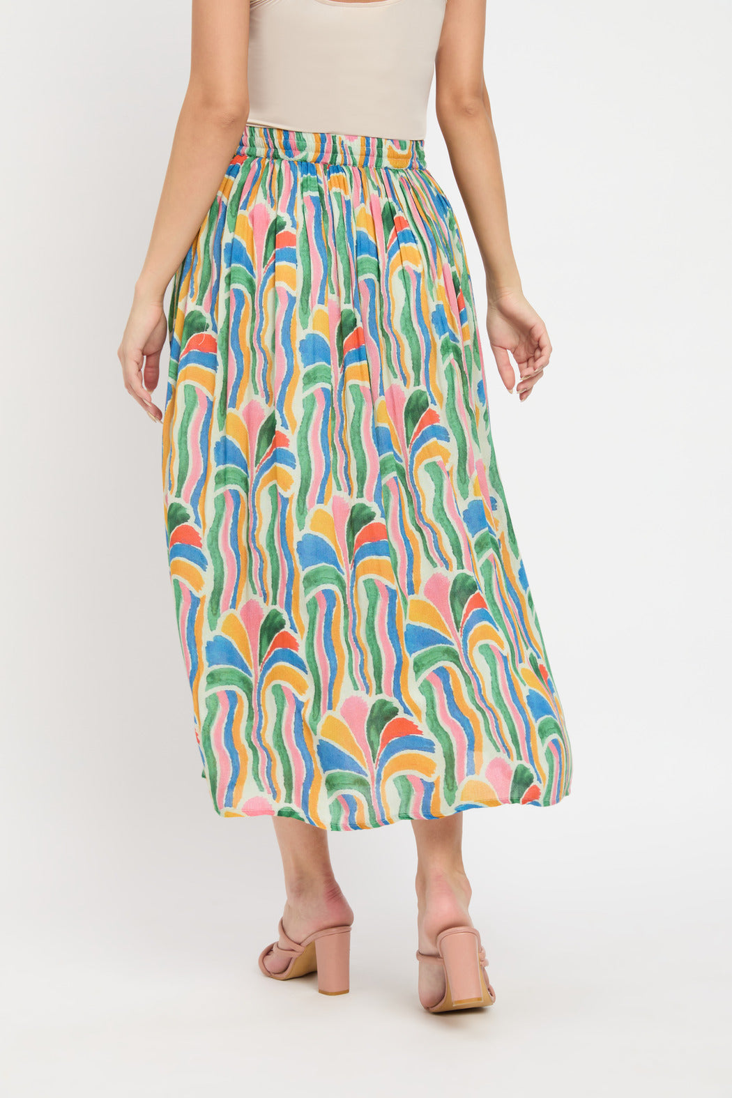 Stunning Multi Color Rayon Crepe Pleated Casual Skirt For Women