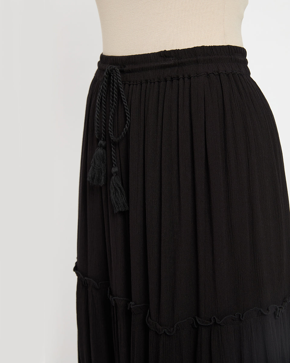 Black Rayon Gauze And Poly Knit Skirt For Women