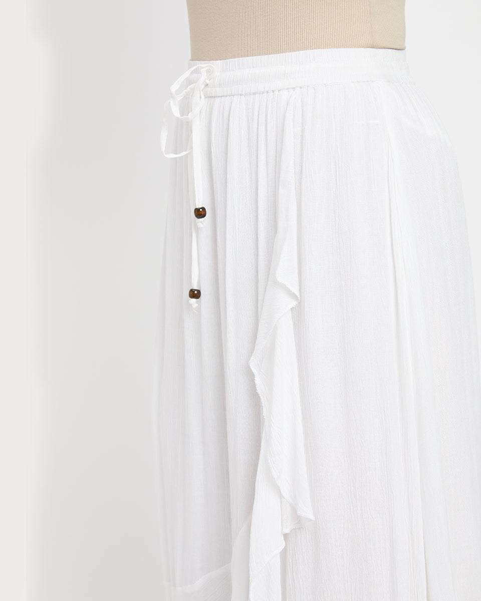 Rayon And Poly Knit White Asymmetrical Flared Long Skirt For Women