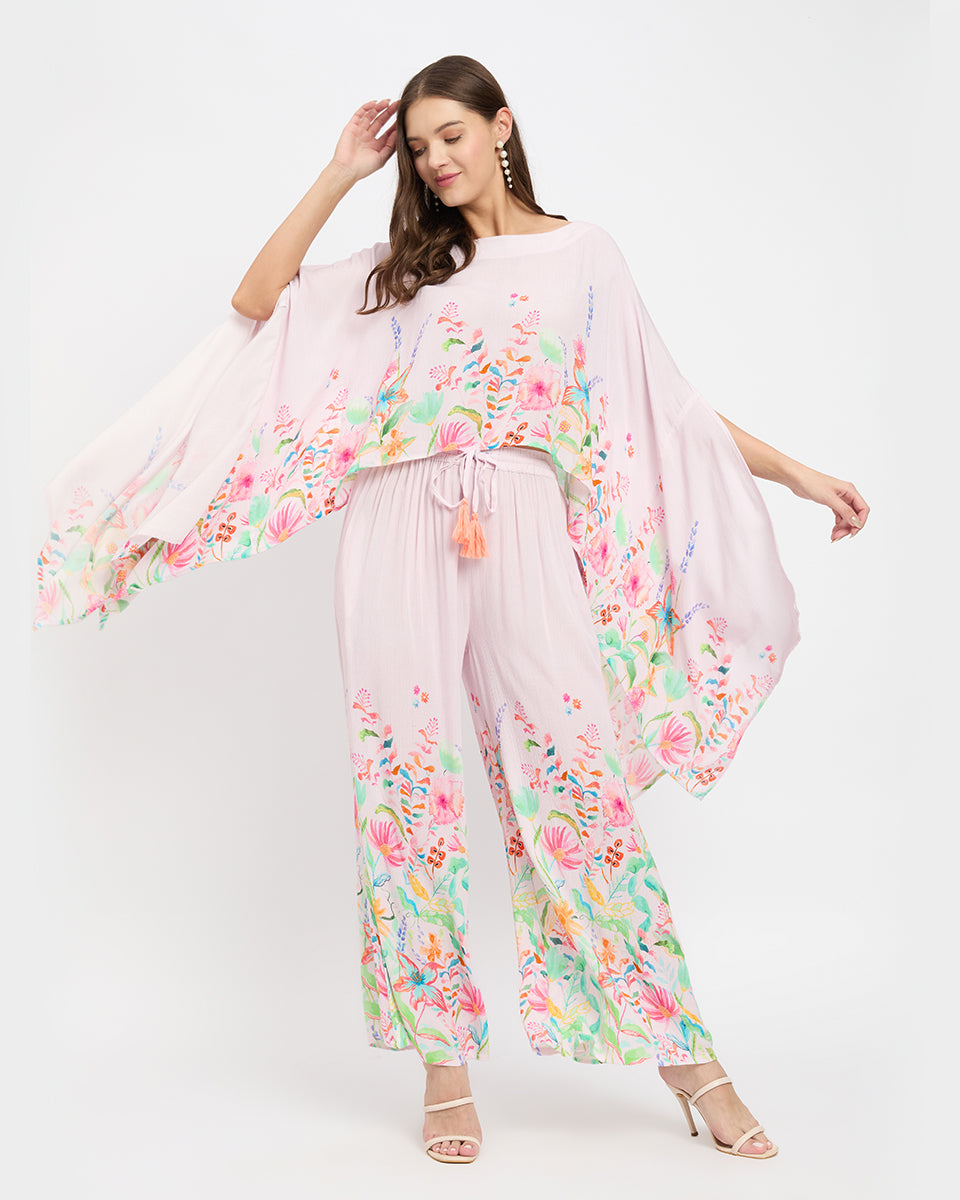 Floral Pink Rayon Fashionable Women Cord set