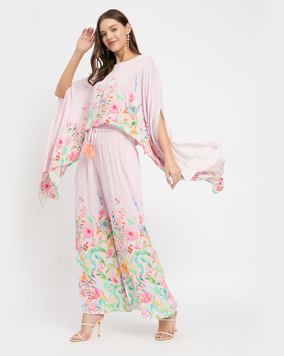 Floral Pink Rayon Fashionable Women Cord set