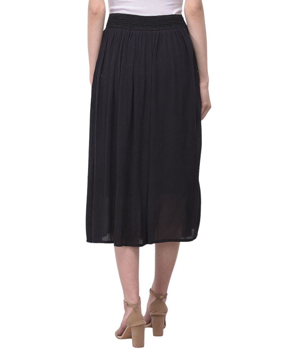 Pleated Black Rayon Skirt For Women