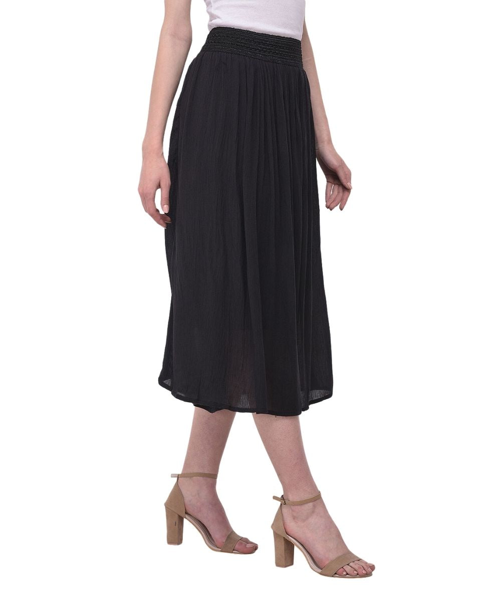 Pleated Black Rayon Skirt For Women
