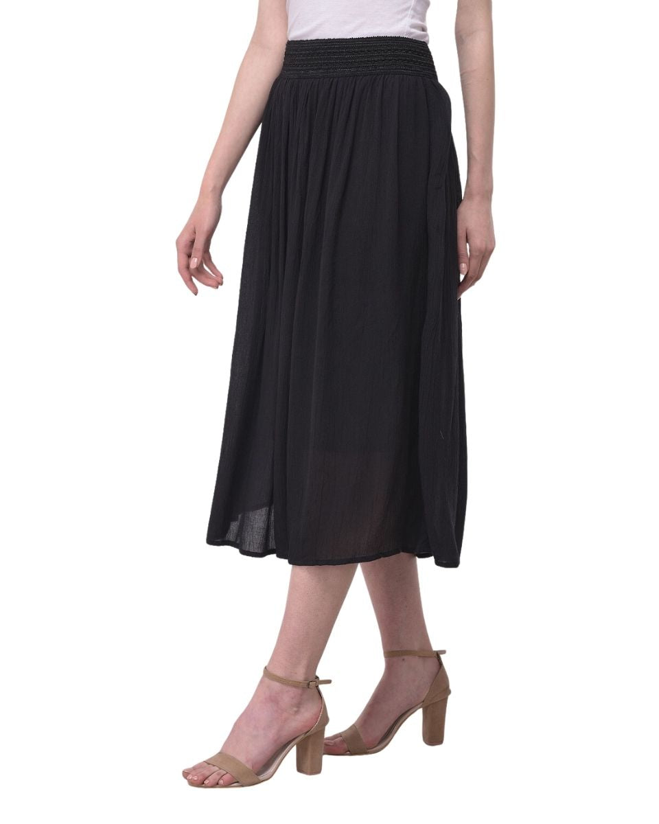 Pleated Black Rayon Skirt For Women