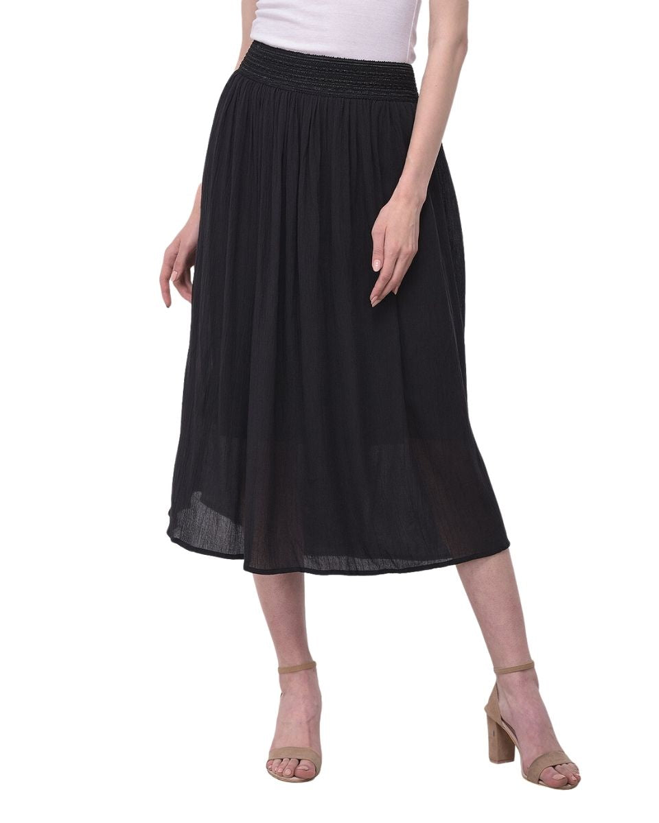 Pleated Black Rayon Skirt For Women
