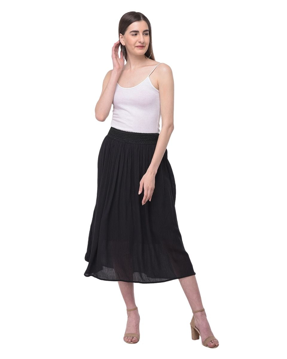 Pleated Black Rayon Skirt For Women