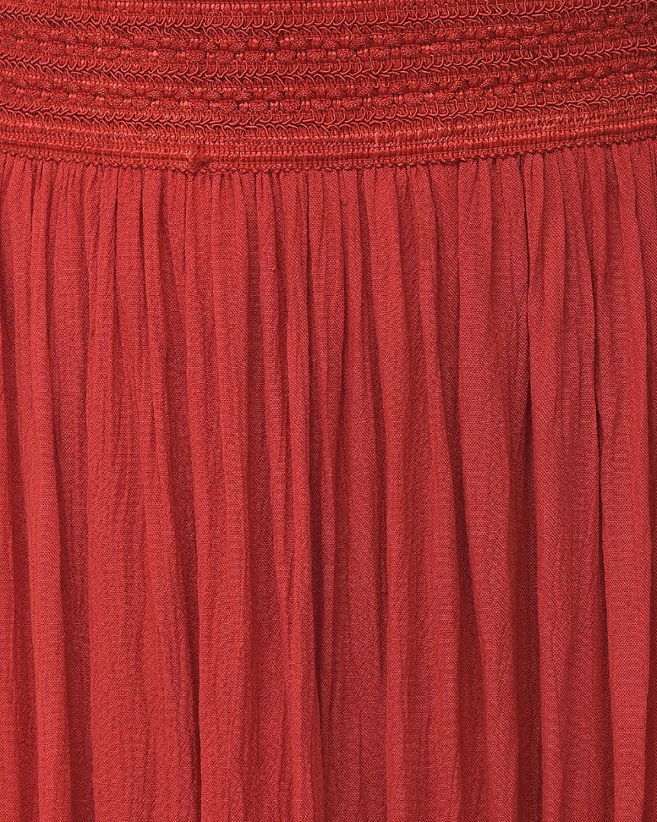 Pleated Rayon Elastic Waist Red Casual Midi Skirt For Women