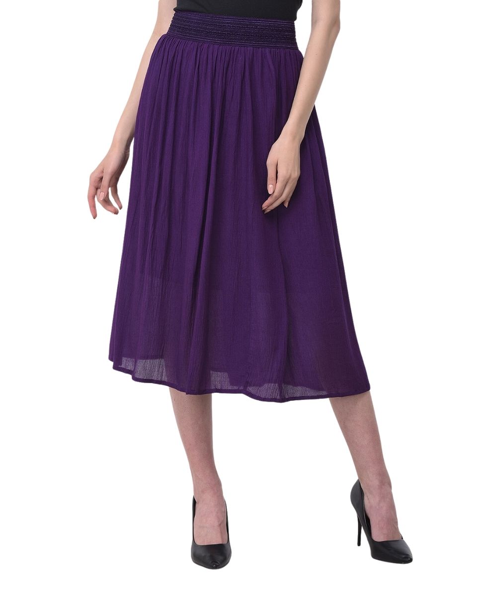 Pleated Purple Rayon Skirt For Women