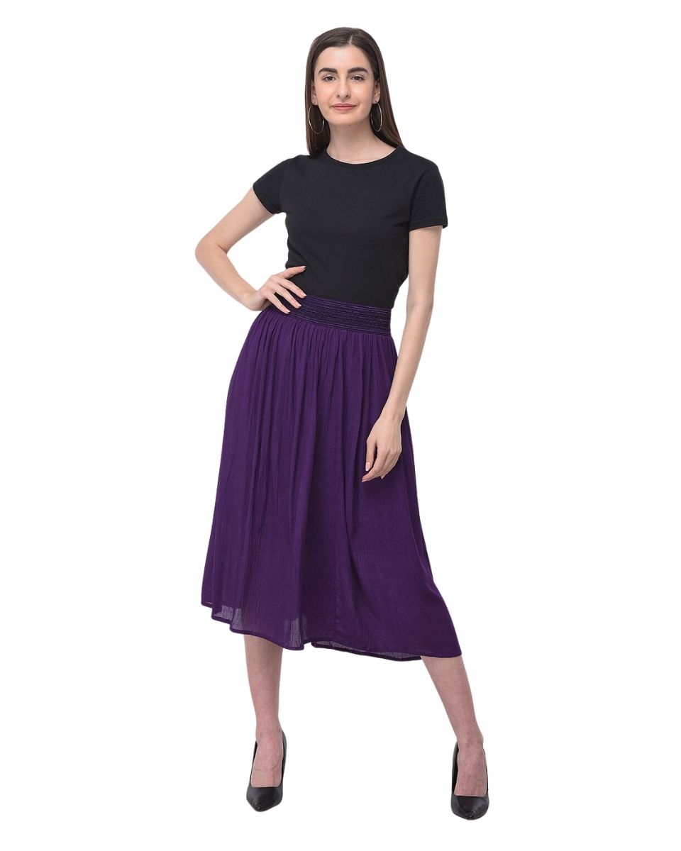 Pleated Purple Rayon Skirt For Women