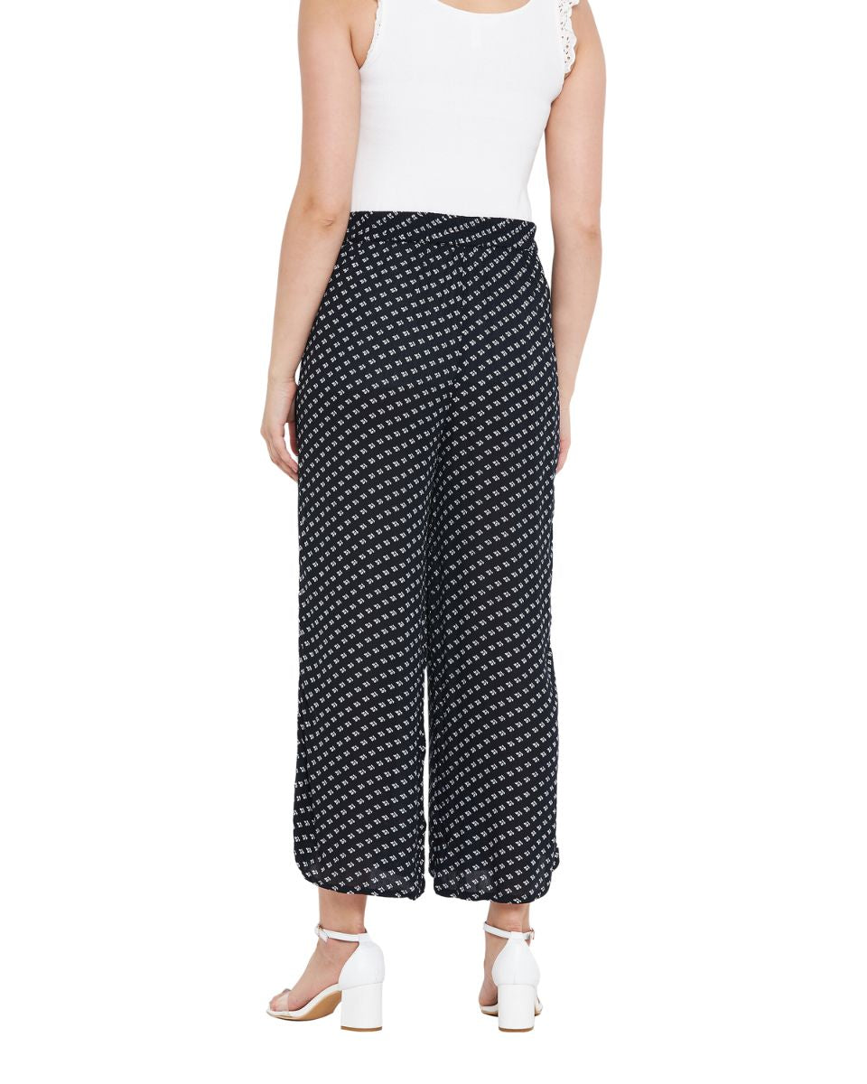 Floral Printed Black Rayon Crepe Bottom Pants For Women