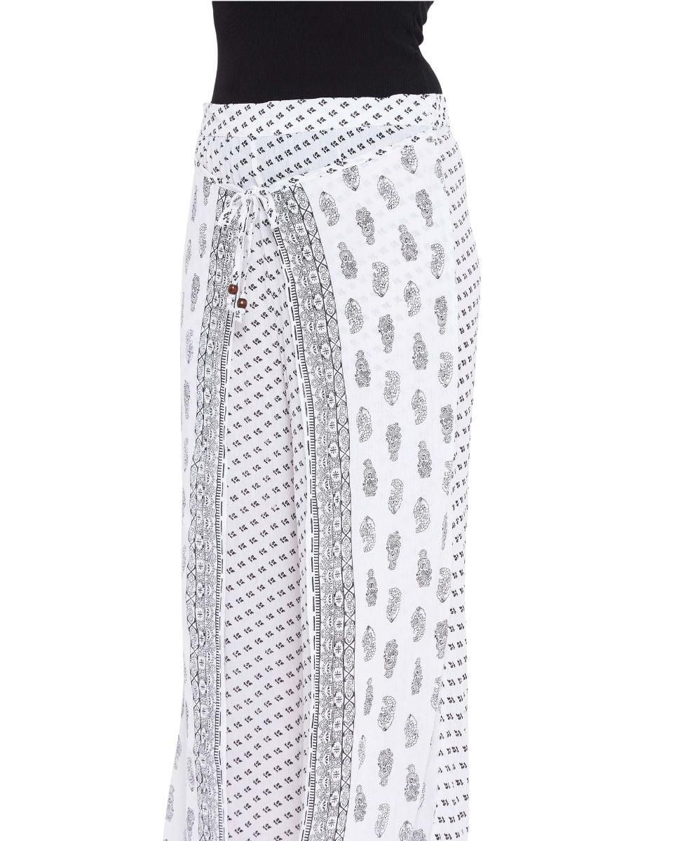 Floral Printed White Rayon Crepe Bottom Pants For Women
