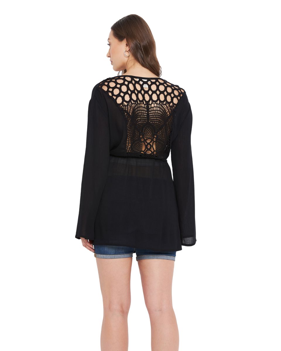 Solid Black Rayon Beach Cover Ups For Women