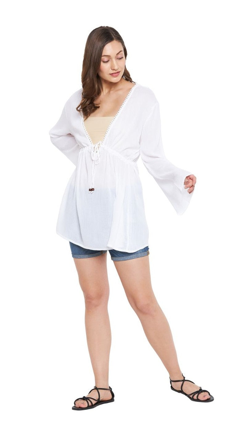 White Rayon Crepe Cover Ups Dress For Women - S M L XL - SKU BW-1002 S - Gypsie Blu