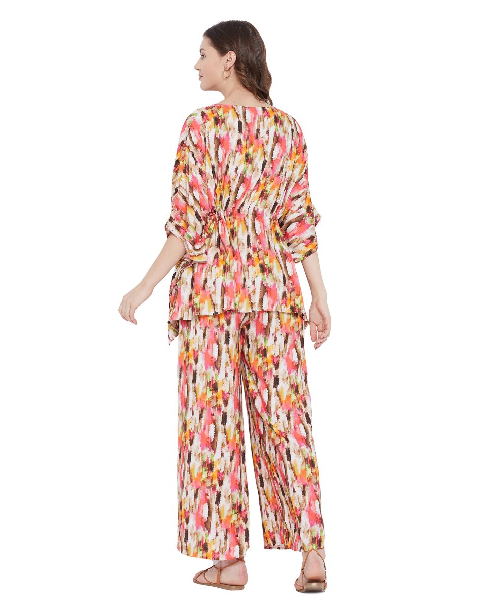 Abstract Printed Cream Rayon Cord Set for Women