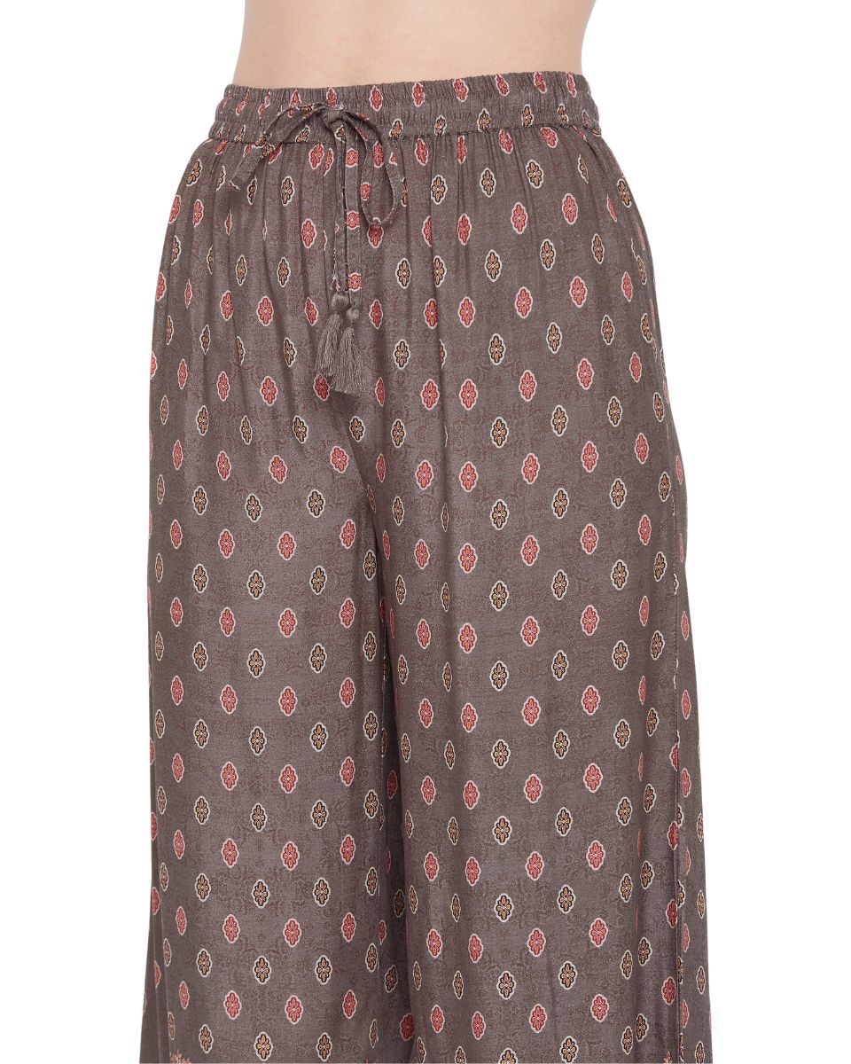 Floral Printed Brown Rayon Cord Set For Women