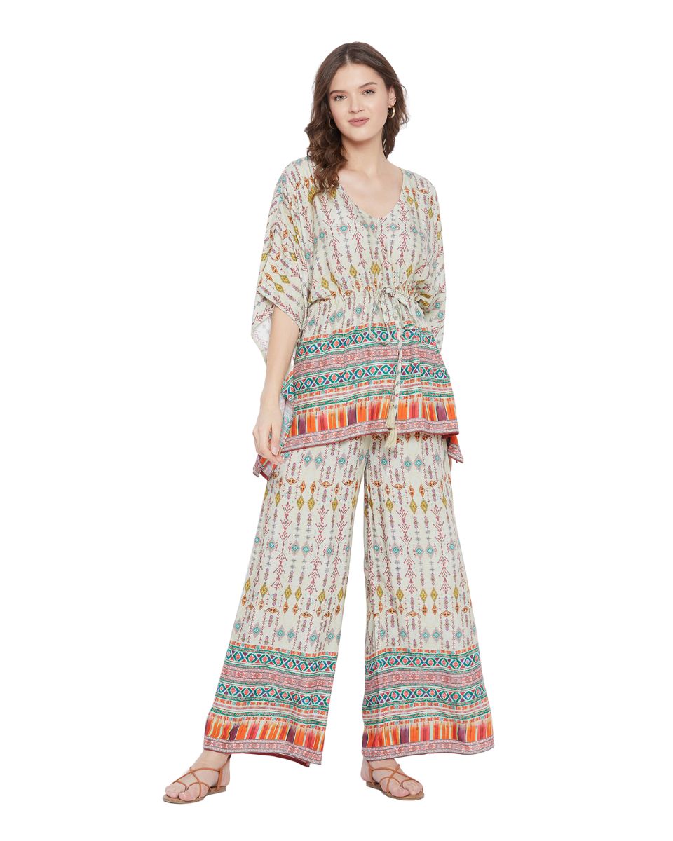 Cord Set For Women Tribal Printed Green Rayon