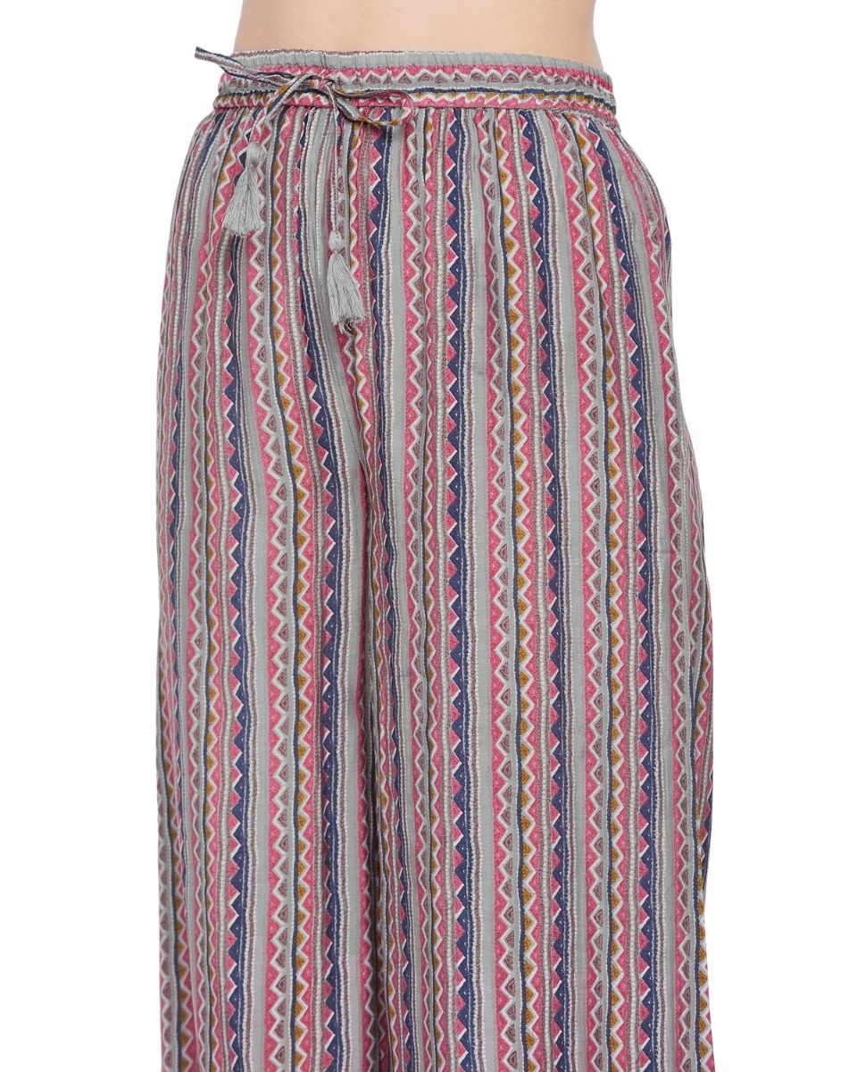 Floral Printed Gray Muslin Foil Cord Set For Women