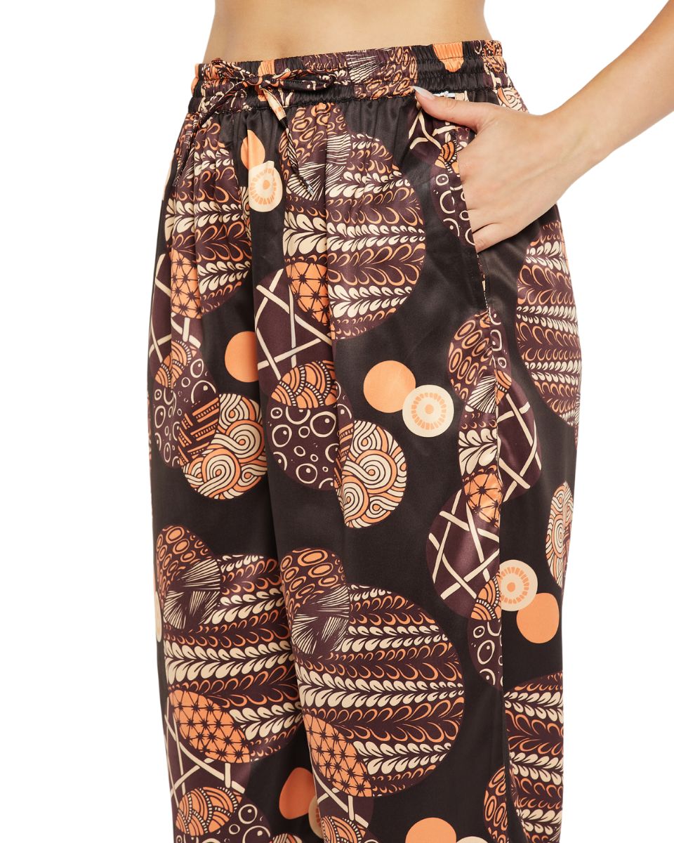 Geometric Printed Black Satin Cord Set For Women