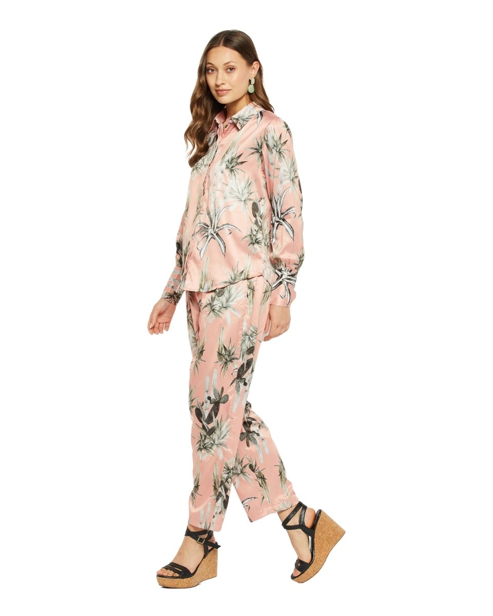 Trendy Women's Fashion  Floral Satin Ensemble