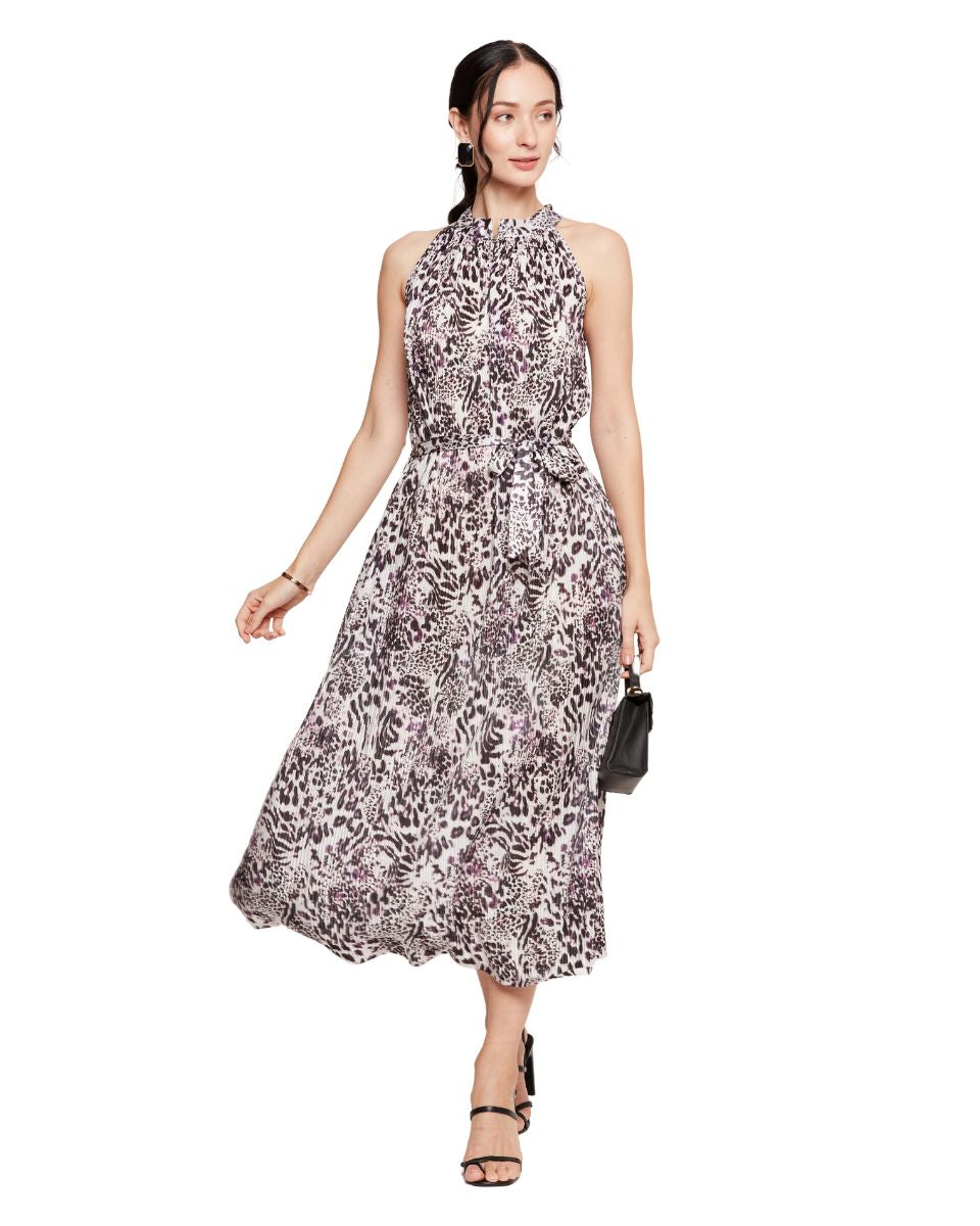 Animal Printed Wine Casual Midi Dress For Women
