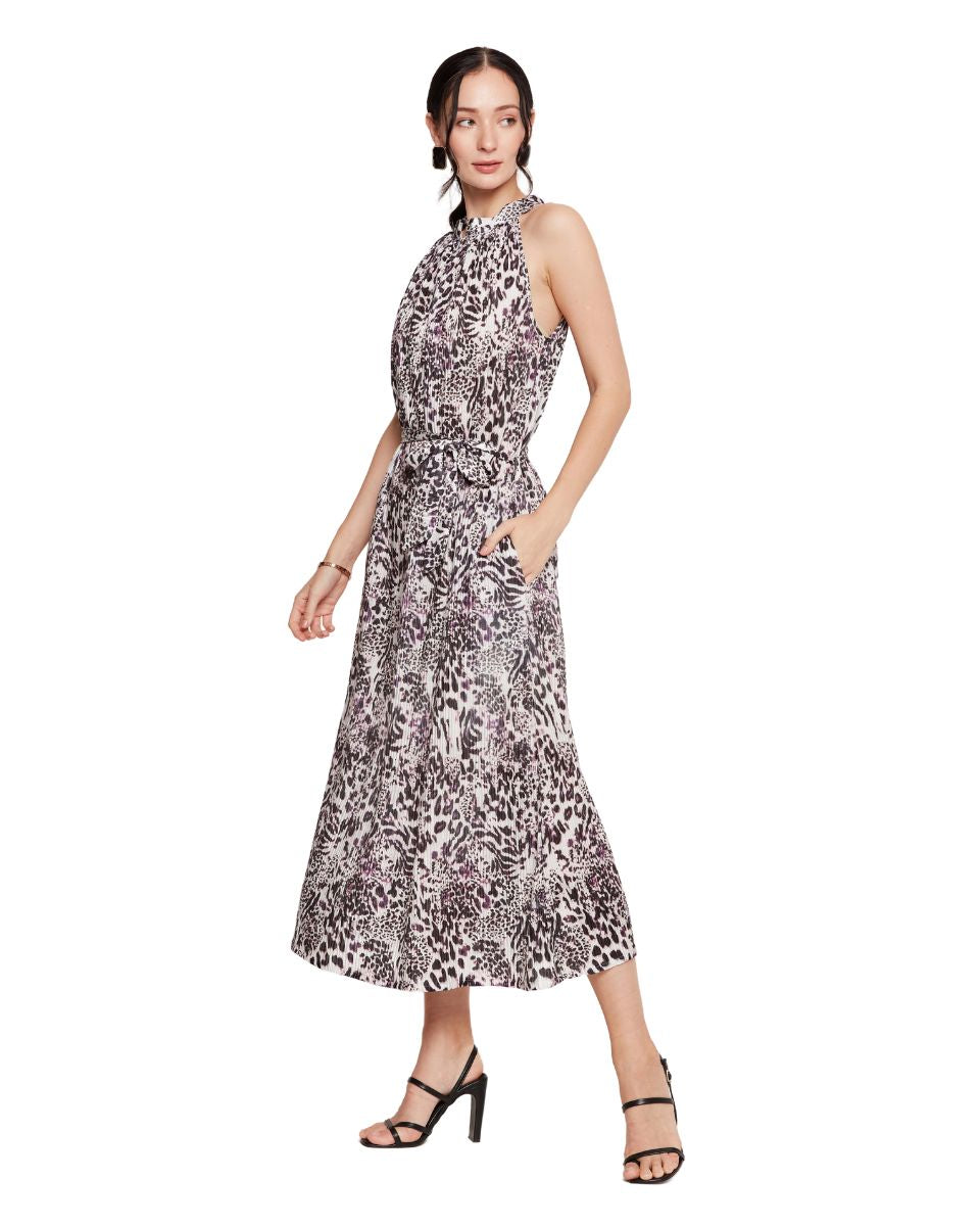Animal Printed Wine Casual Midi Dress For Women