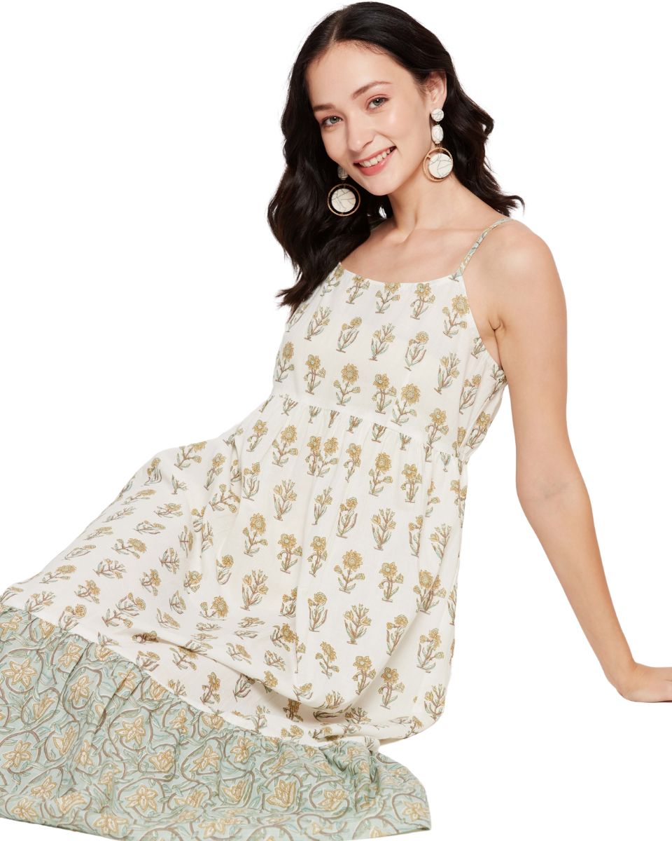 Floral Printed Off-White Cami Dress for Women