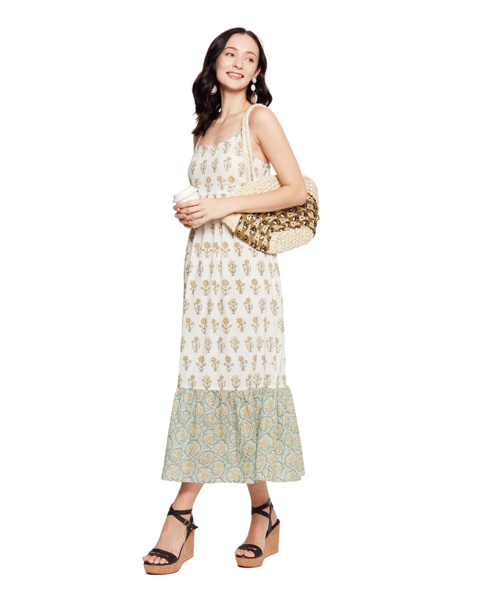 Floral Printed Off-White Cami Dress for Women
