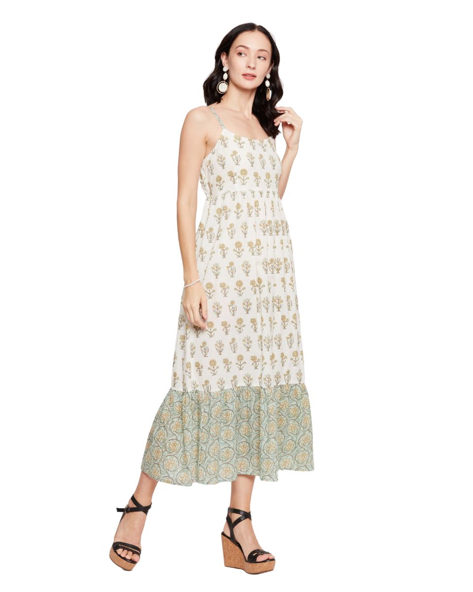 Floral Printed Off-White Cami Dress for Women