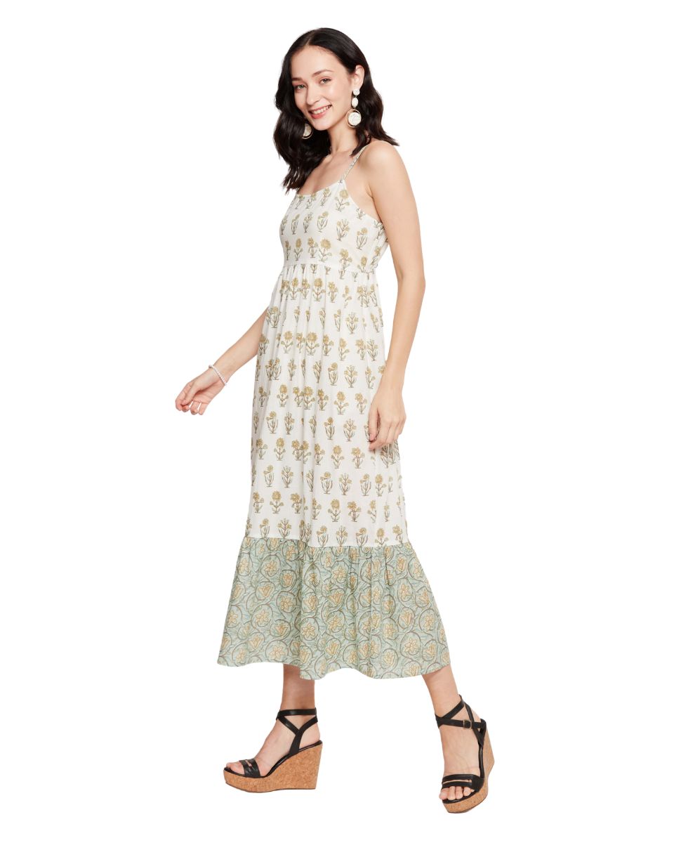 Floral Printed Off-White Cami Dress for Women