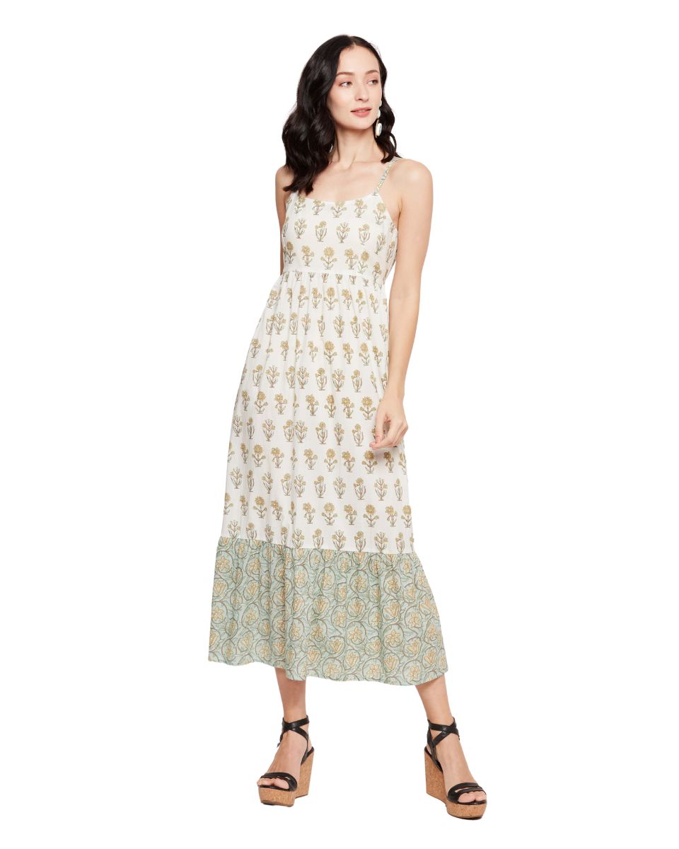 Floral Printed Off-White Cami Straps Dress for Women