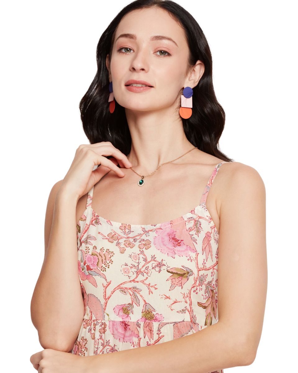 Floral Printed Off-White Casual Midi Dress For Women