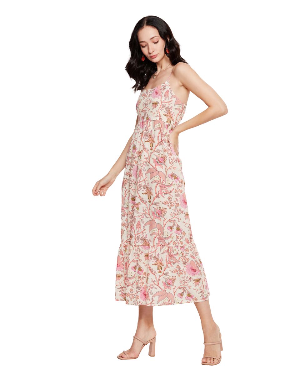 Floral Printed Off-White Casual Midi Dress For Women