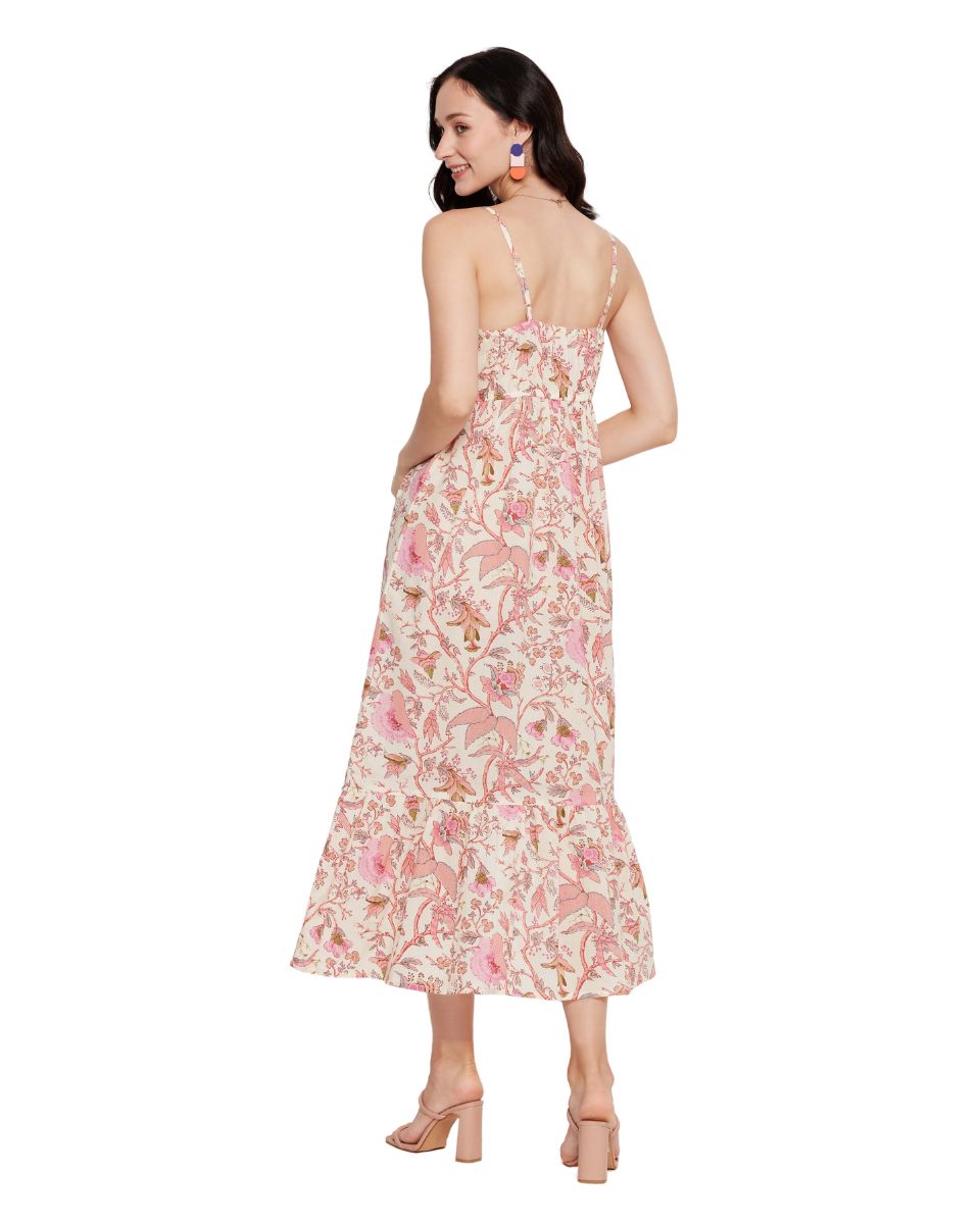 Floral Printed Off-White Casual Midi Dress For Women