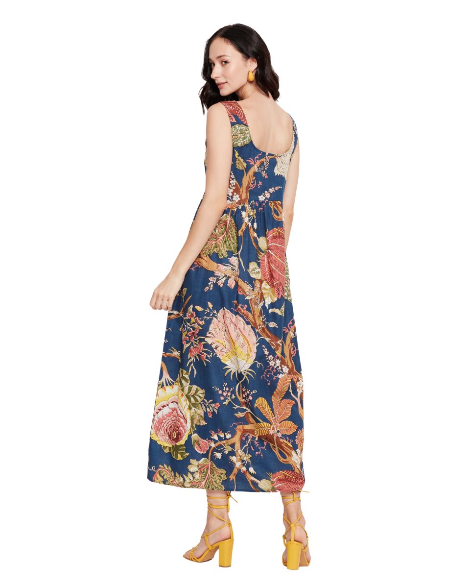 Floral Printed Navy Blue Women Maxi Dress For Party