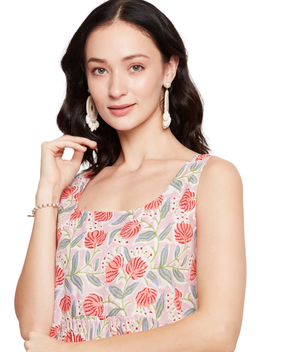 Floral Cotton Light Pink Mini Dress for Wedding Guest