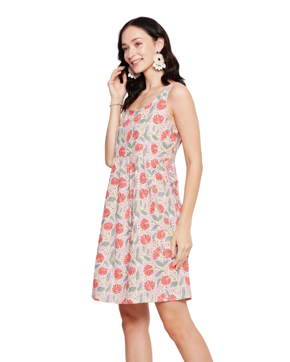 Floral Cotton Light Pink Mini Dress for Wedding Guest