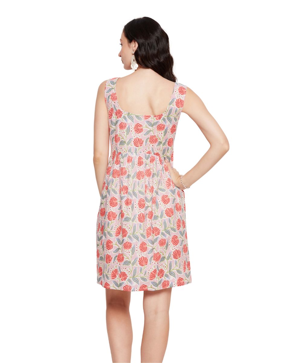 Floral Cotton Light Pink Mini Dress for Wedding Guest