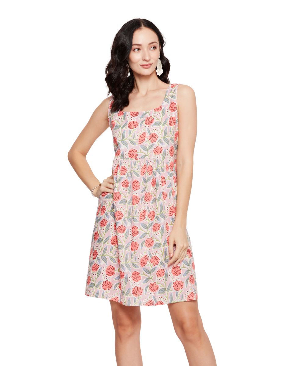 Floral Cotton Light Pink Mini Dress for Wedding Guest