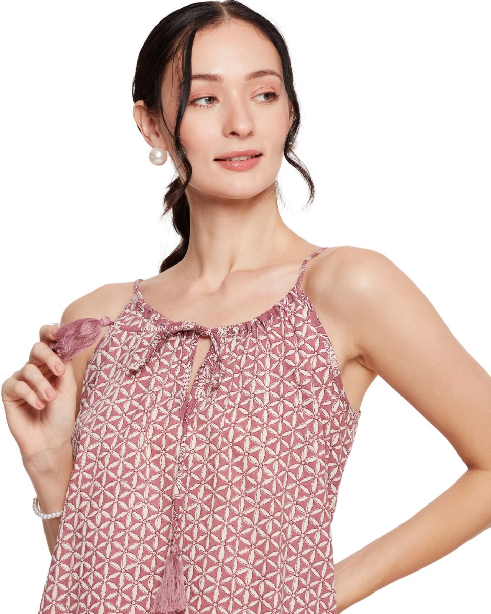 Floral Printed Rust Women Cotton Mini Dress