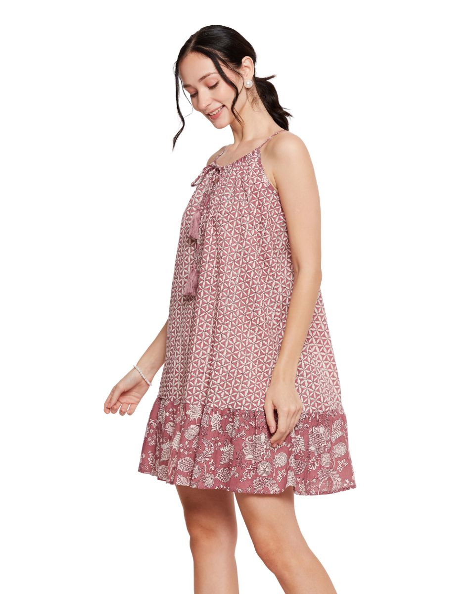 Floral Printed Rust Women Cotton Mini Dress