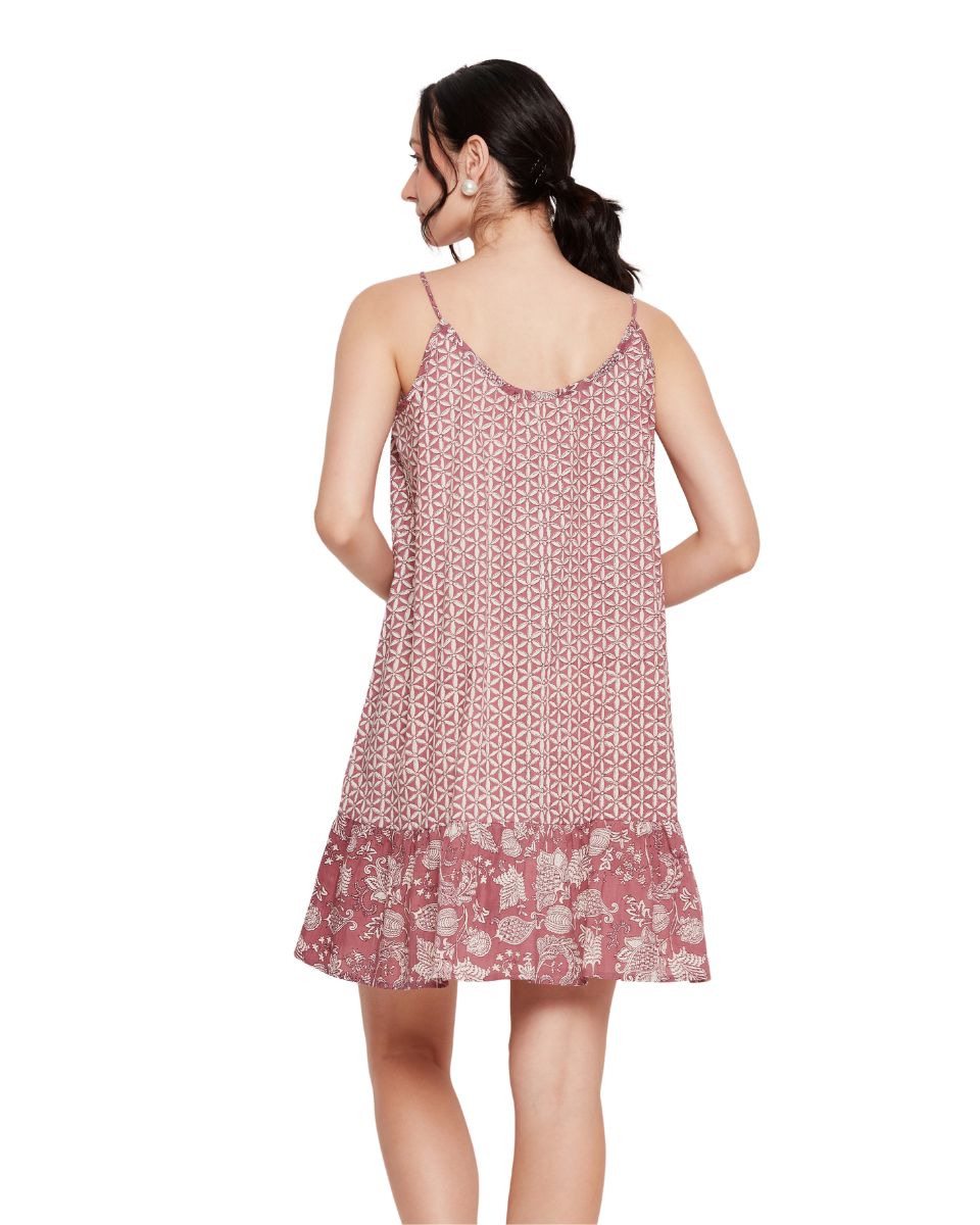 Floral Printed Rust Women Cotton Mini Dress