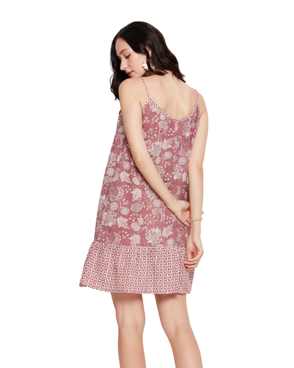 Cotton Rust Women Floral Knee Length Dress