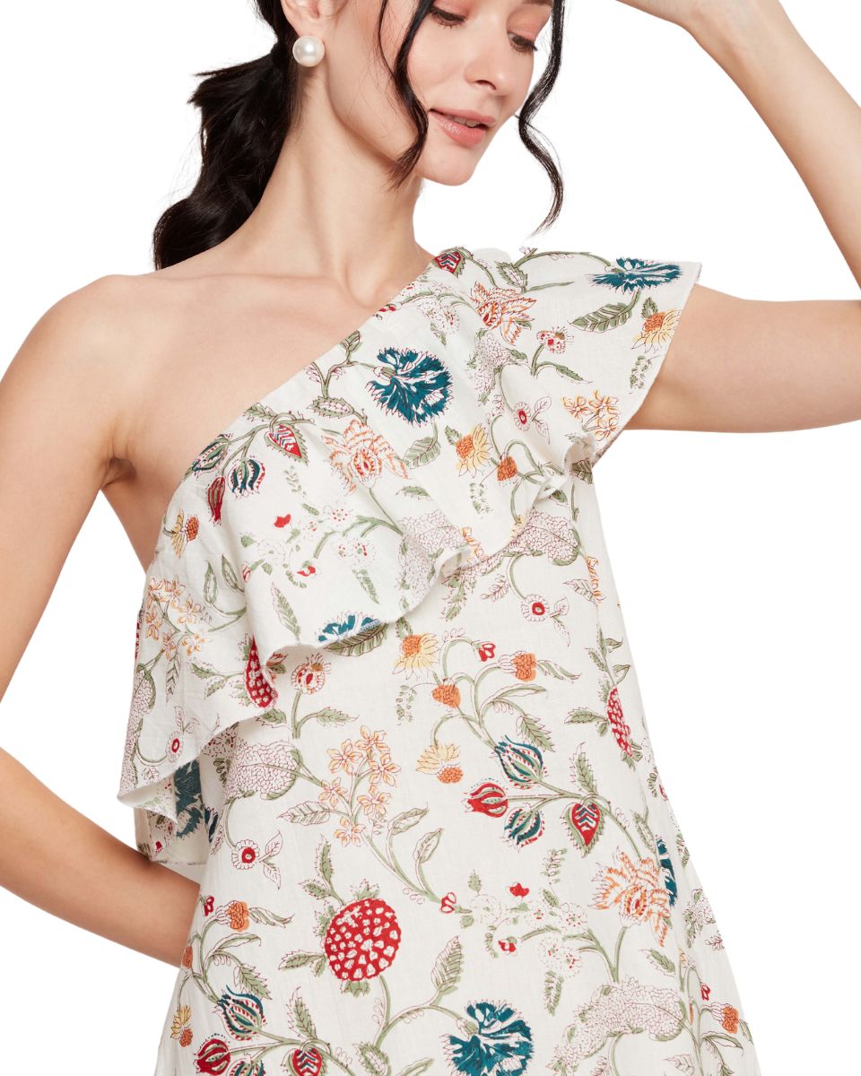 Floral Print One Shoulder Women Casual Dress