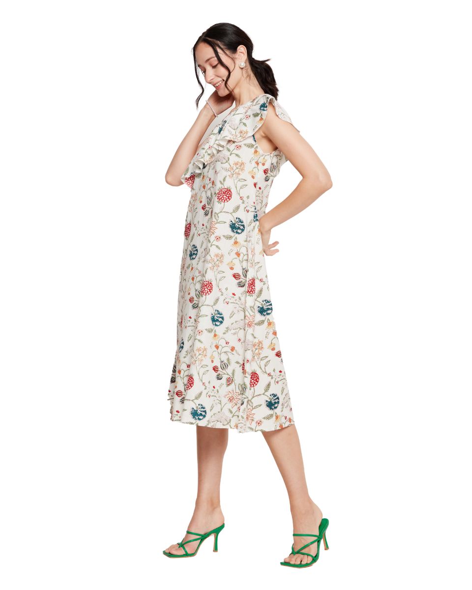 Floral Print One Shoulder Women Casual Dress