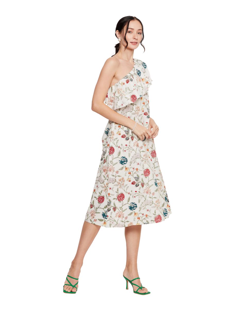 Floral Print One Shoulder Women Casual Dress