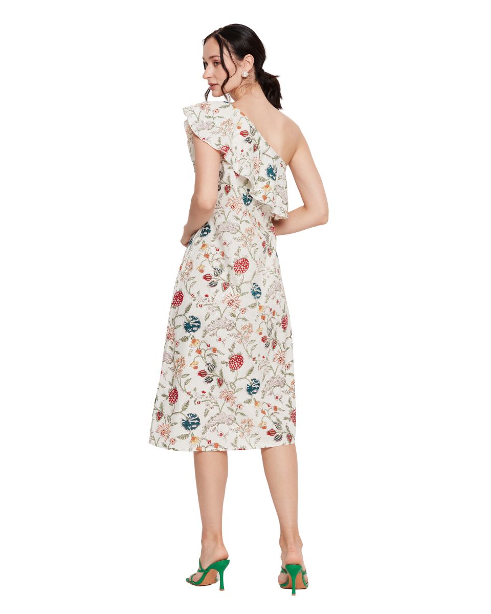 Floral Print One Shoulder Women Casual Dress