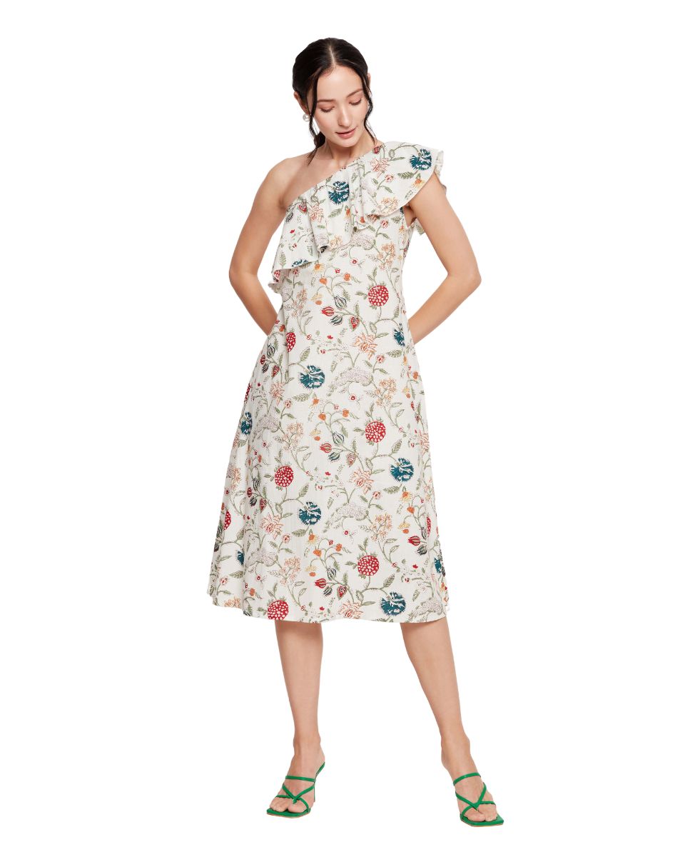 Floral Print One Shoulder Women Casual Dress
